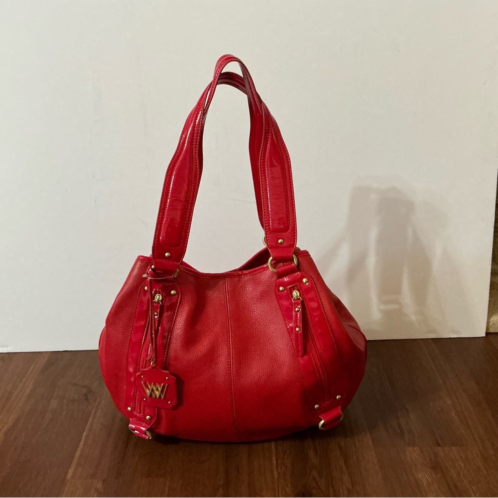Wendy Williams Large Elegant Red Leather Hobo Bag